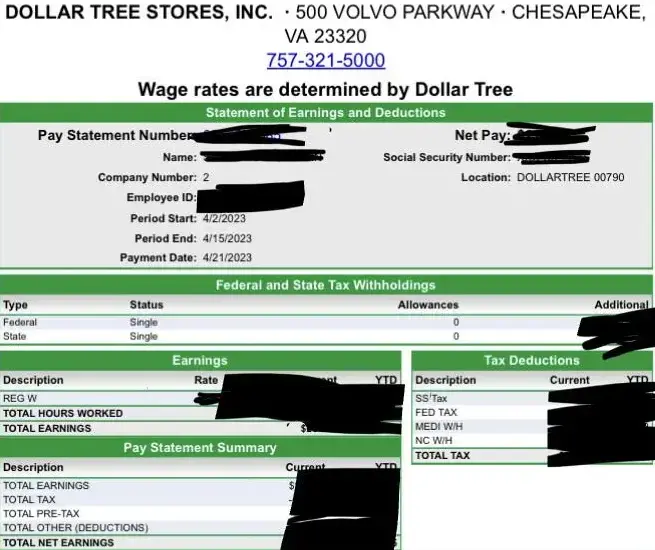 compass mobile dollar tree paystub details